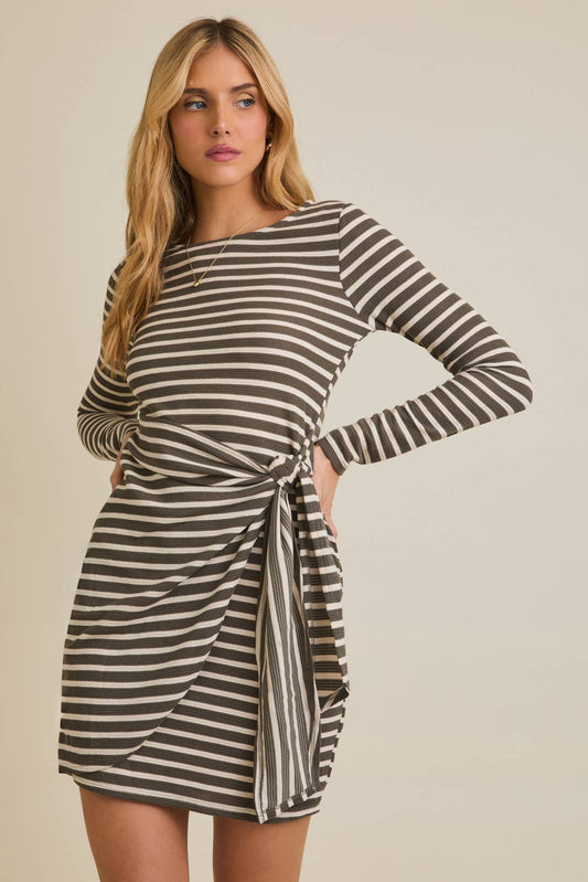 Elise Wrap Mini Dress - Olive Stripe