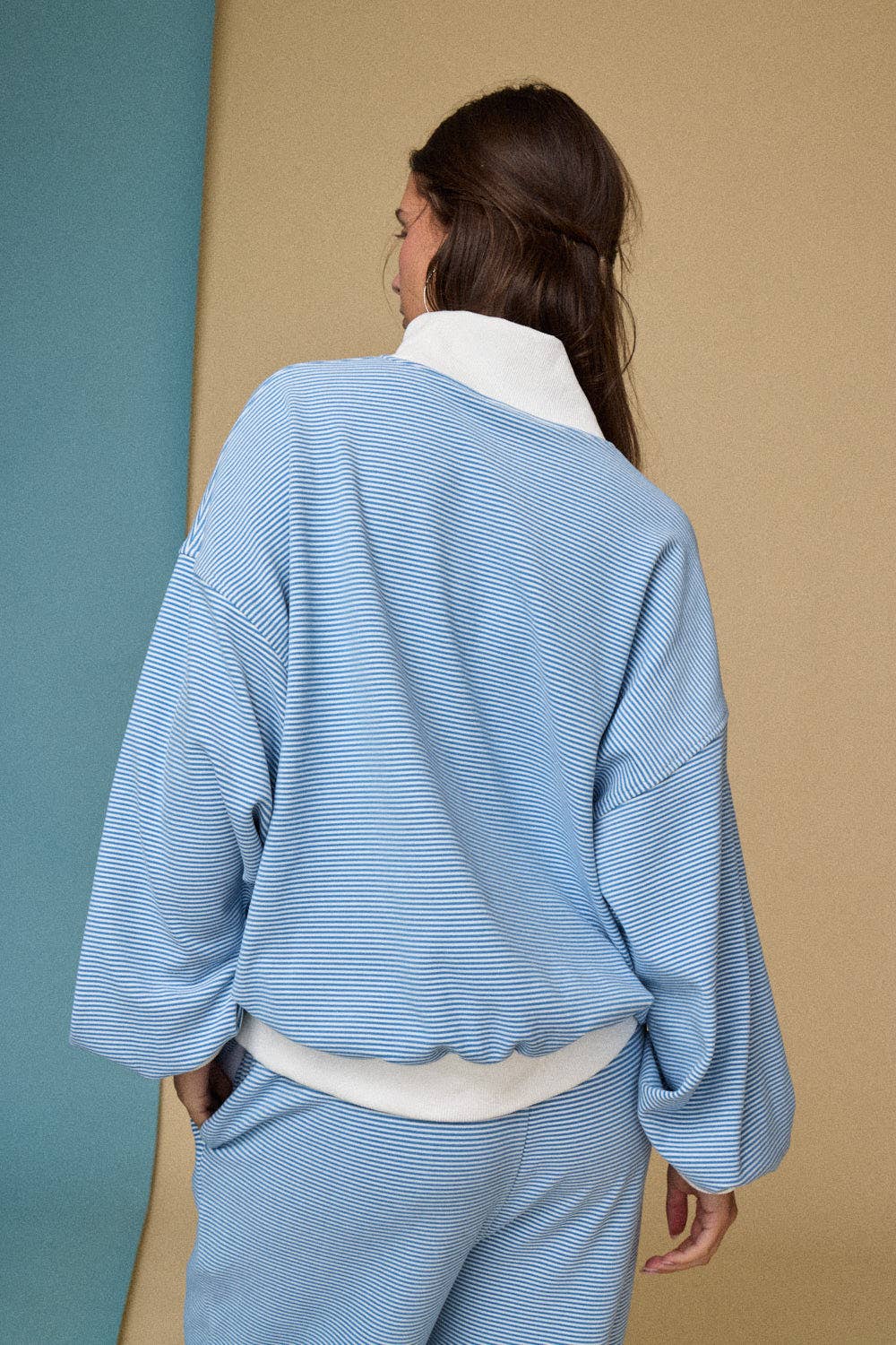 Mock neck Stripe Lounge Set: Blue