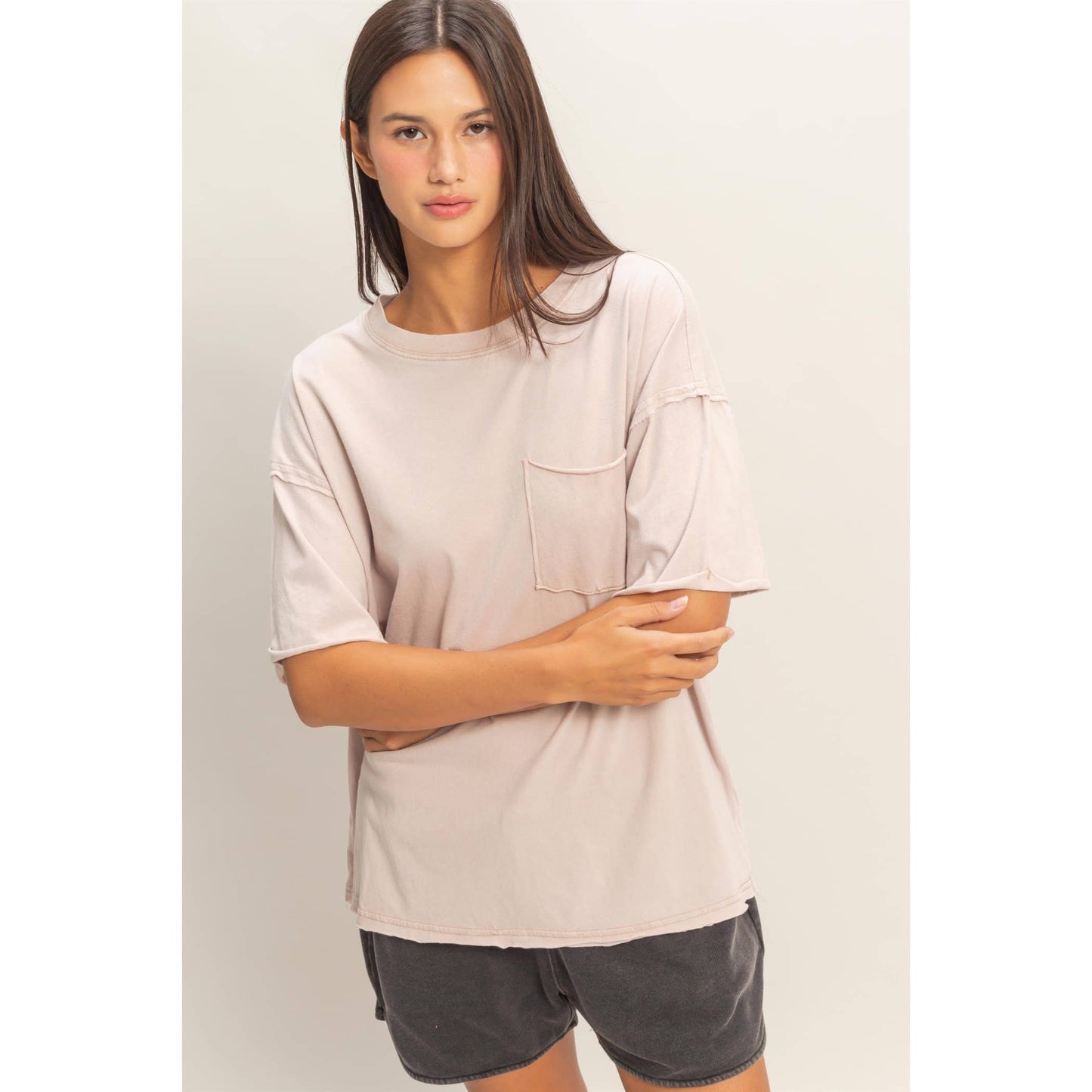 Washed Pocket Crew Neck T-Shirt