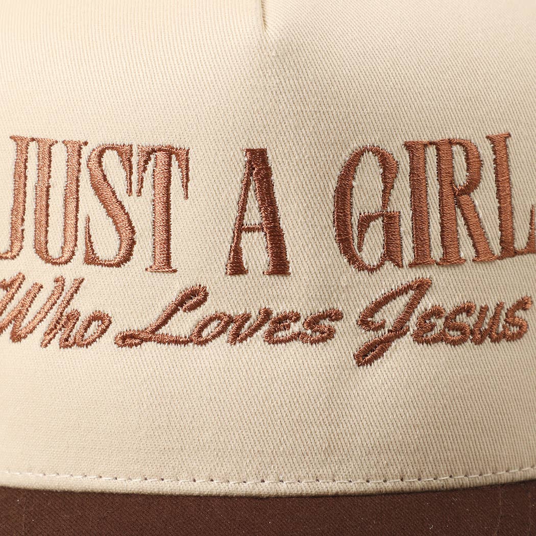 Just A Girl Who Loves Jesus Embroidery Trucker Hat: Light Denim