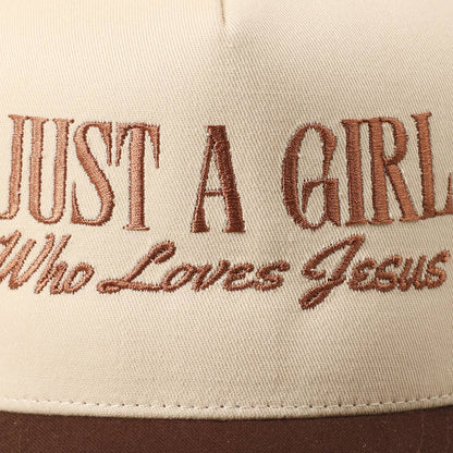 Just A Girl Who Loves Jesus Embroidery Trucker Hat: Light Denim