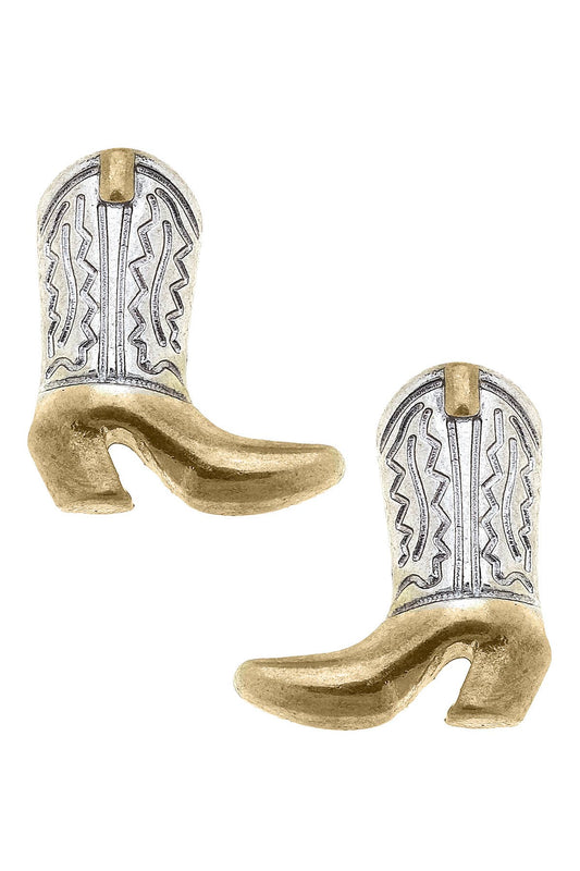 Big Sky Boot Stud Earrings in Two Tone