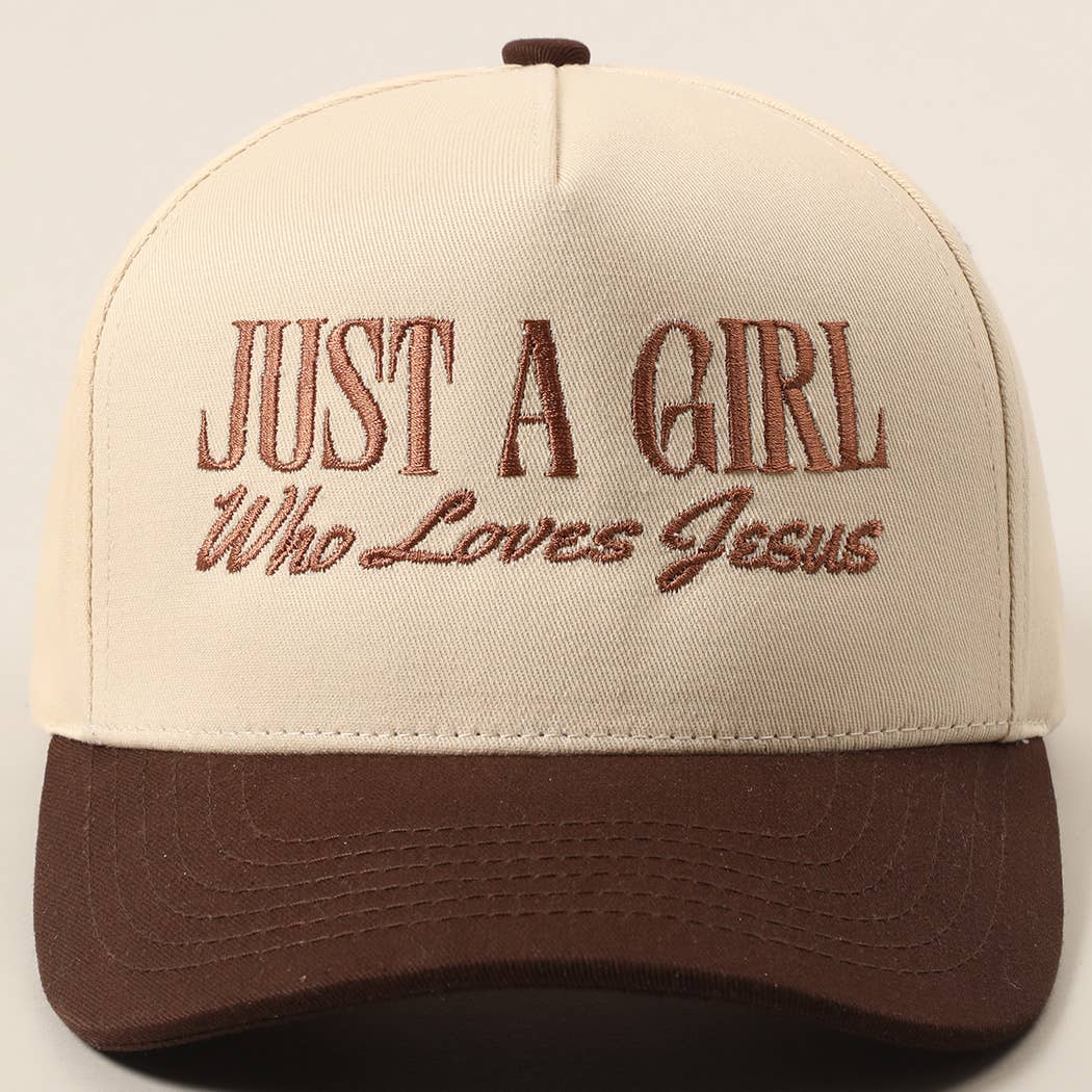 Just A Girl Who Loves Jesus Embroidery Trucker Hat: Light Denim