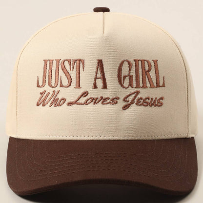 Just A Girl Who Loves Jesus Embroidery Trucker Hat: Light Denim