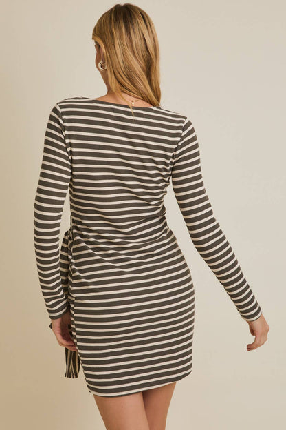 Elise Wrap Mini Dress - Olive Stripe