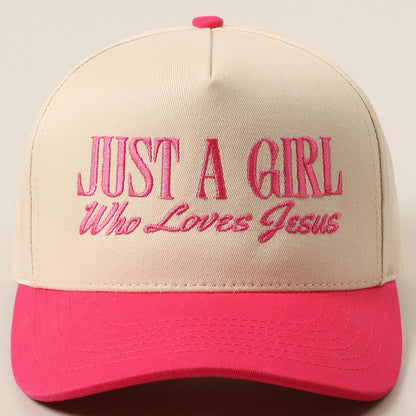 Just A Girl Who Loves Jesus Embroidery Trucker Hat: Light Denim