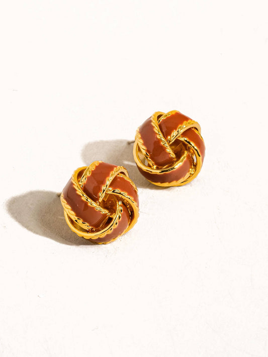 Astor Gold Basket Weaved Ball Studs: Red