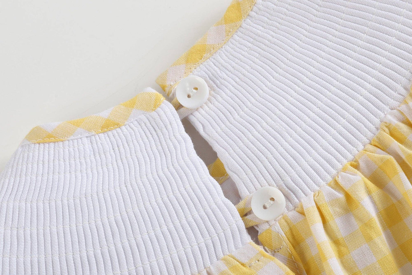 Yellow Gingham Lemon Smocked Flutter Romper