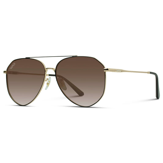 Ramsey - Geometric Polarized Aviators Sunglasses: Black Frame/Gradient Brown Lens