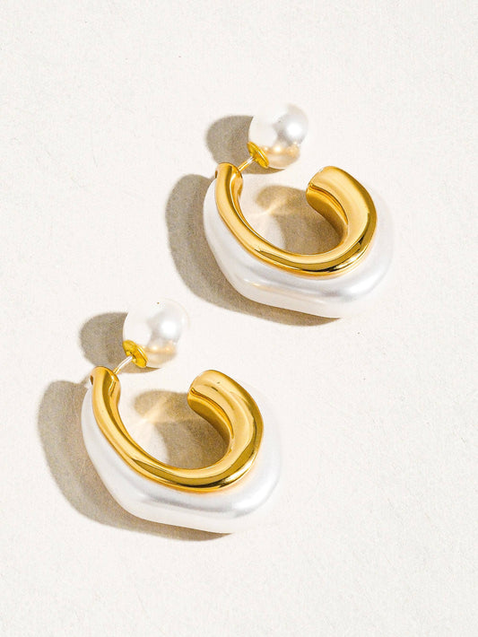 Kinsley Classic Pearl C Hoop Earring: White