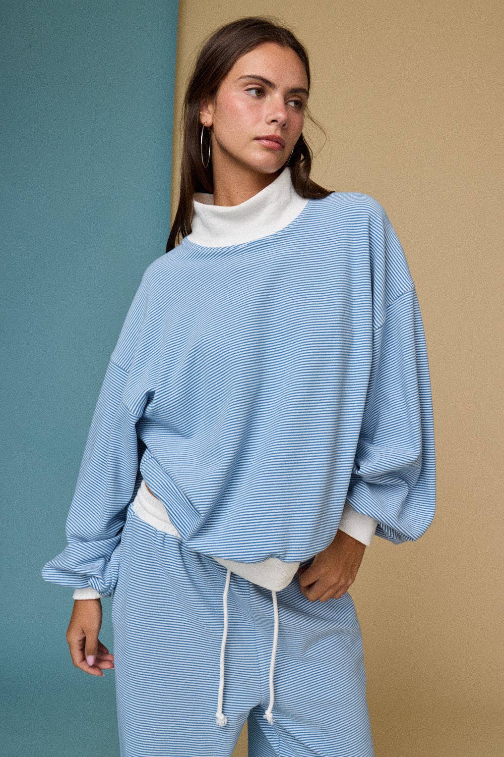 Mock neck Stripe Lounge Set: Blue