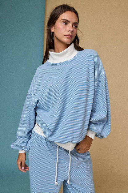 Mock neck Stripe Lounge Set: Blue
