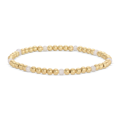 4mm Bead & Pearl Stretch Bracelet: Gold
