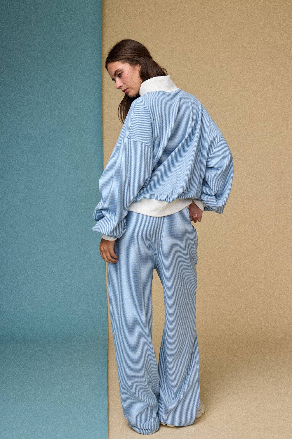 Mock neck Stripe Lounge Set: Blue