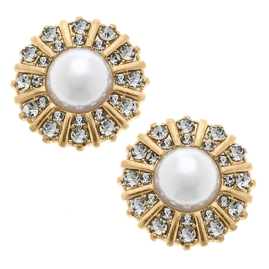 Saoirse Pearl & Rhinestone Stud Earrings in Ivory