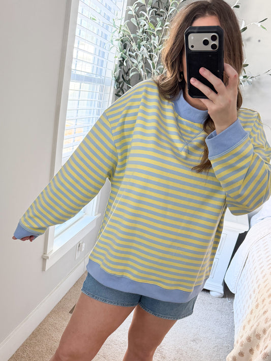 Spring's Striped Mock Neck - Blue & Yellow