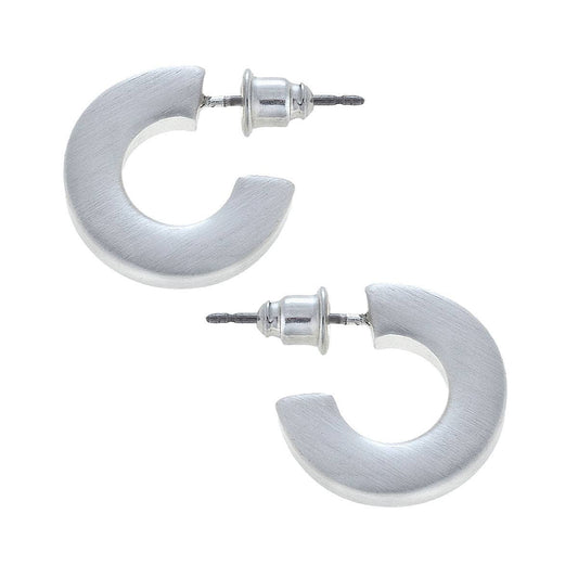 Emmy Small Flat Hoop Earrings in Satin Silver