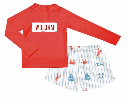 Boys Smocked Rash Guard and Trunks