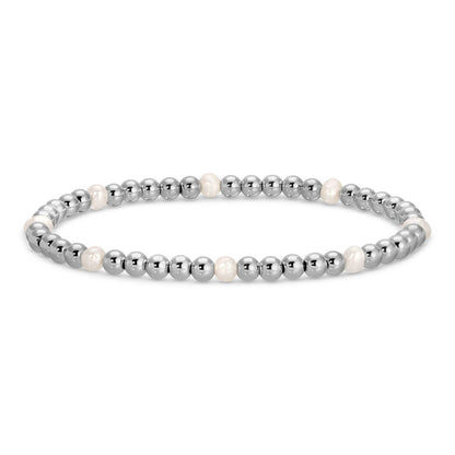 4mm Bead & Pearl Stretch Bracelet: Gold