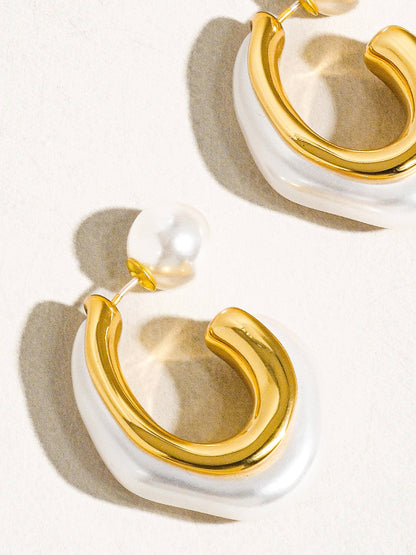 Kinsley Classic Pearl C Hoop Earring: White