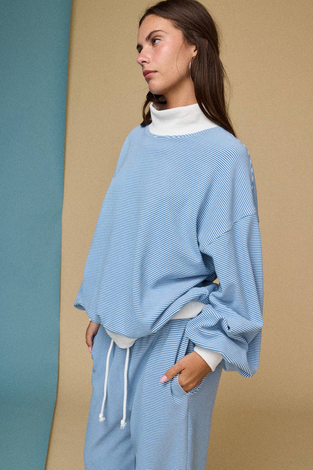 Mock neck Stripe Lounge Set: Blue