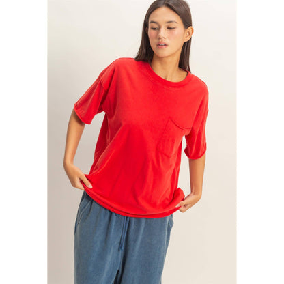Washed Pocket Crew Neck T-Shirt