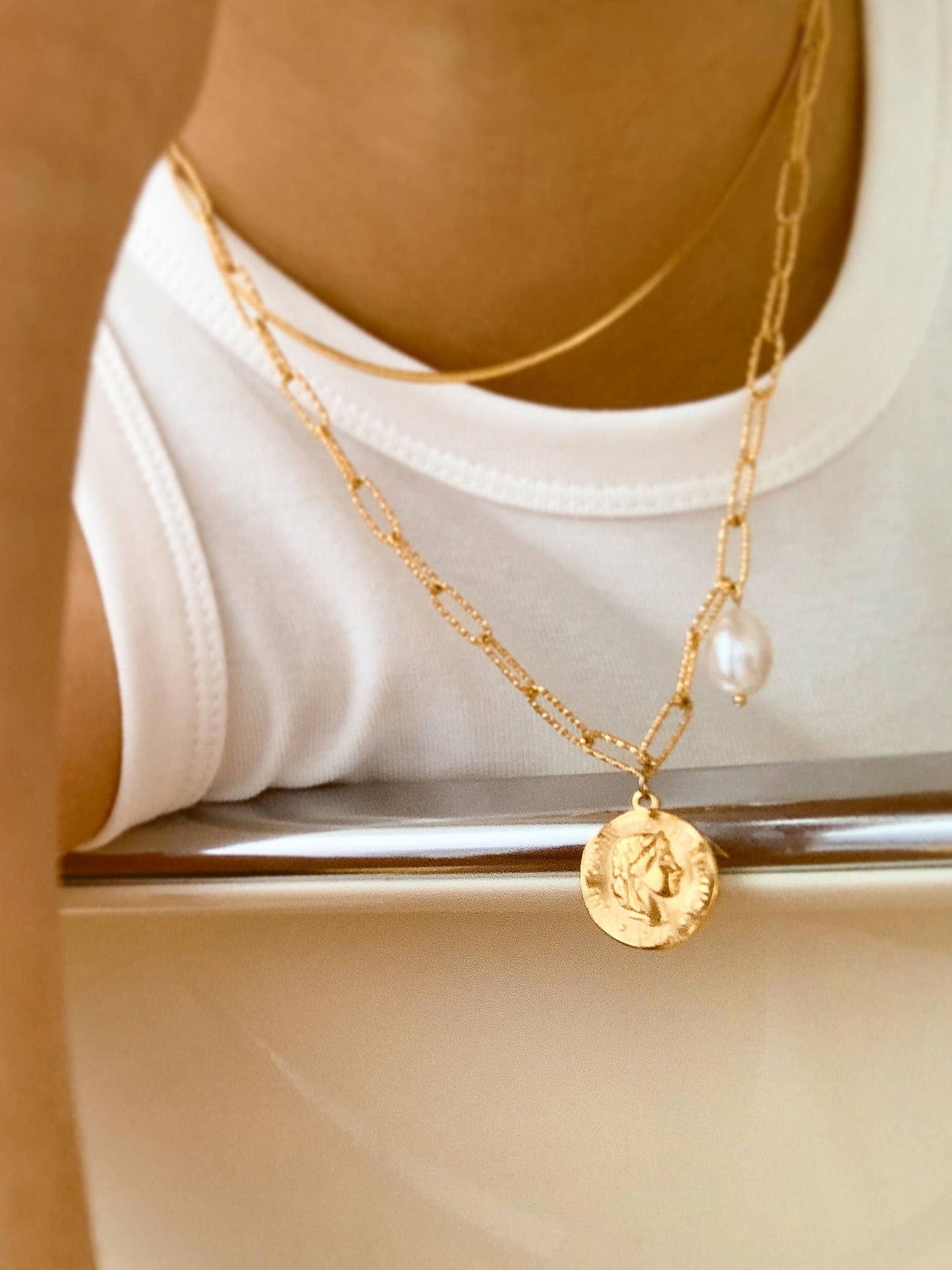 Isaline Gold Coin Chain Necklace