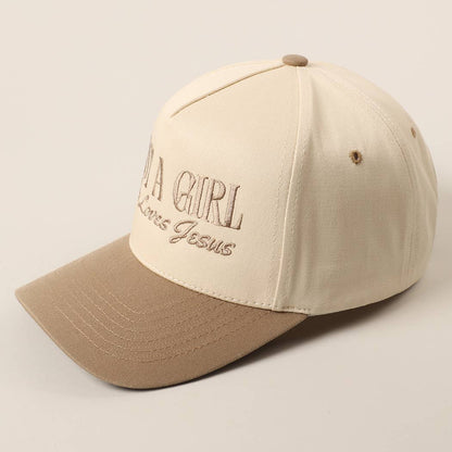 Just A Girl Who Loves Jesus Embroidery Trucker Hat: Light Denim