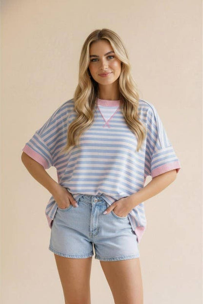 Clean Slate Loose Fit Stripe Pullover Top