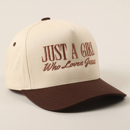 Just A Girl Who Loves Jesus Embroidery Trucker Hat: Light Denim