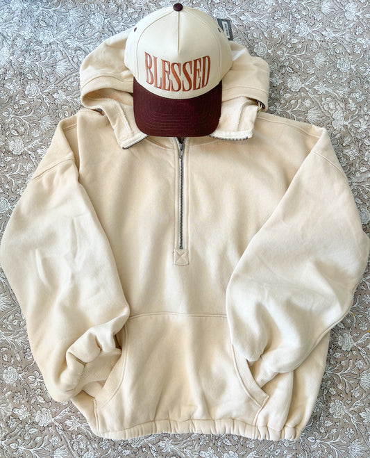 Nicole Hooded Half Zip Pullover - Ivory