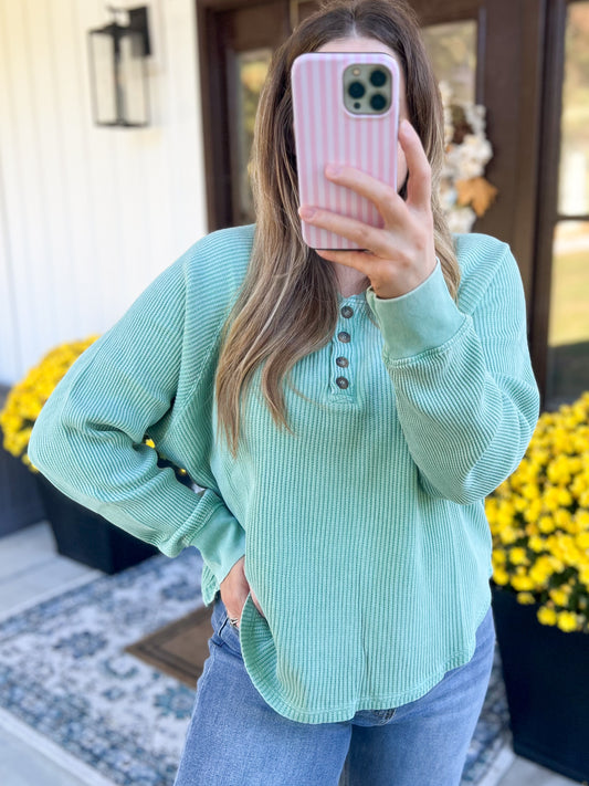 The Nora Thermal Henley - Teal