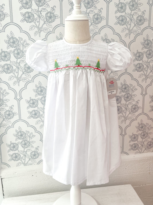 White Phoebe Dress - Christmas Trees
