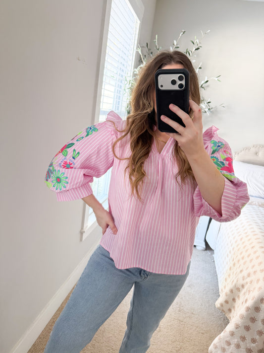 Blushing Blooms Embroidered Top