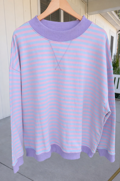 Spring's Striped Mock Neck - Pink, Purple, Blue