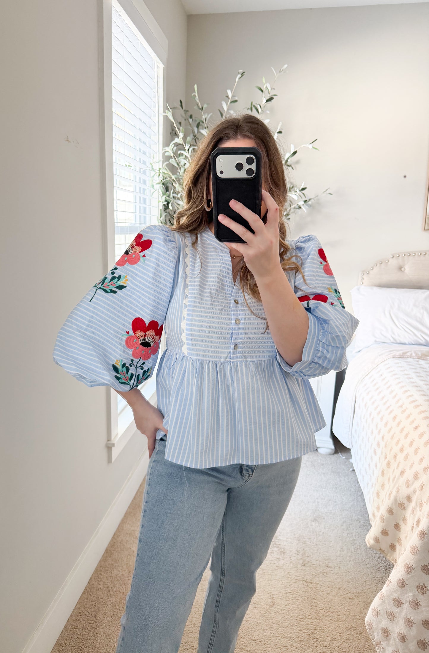 Full Sun Embroidered Puff Sleeve Blouse
