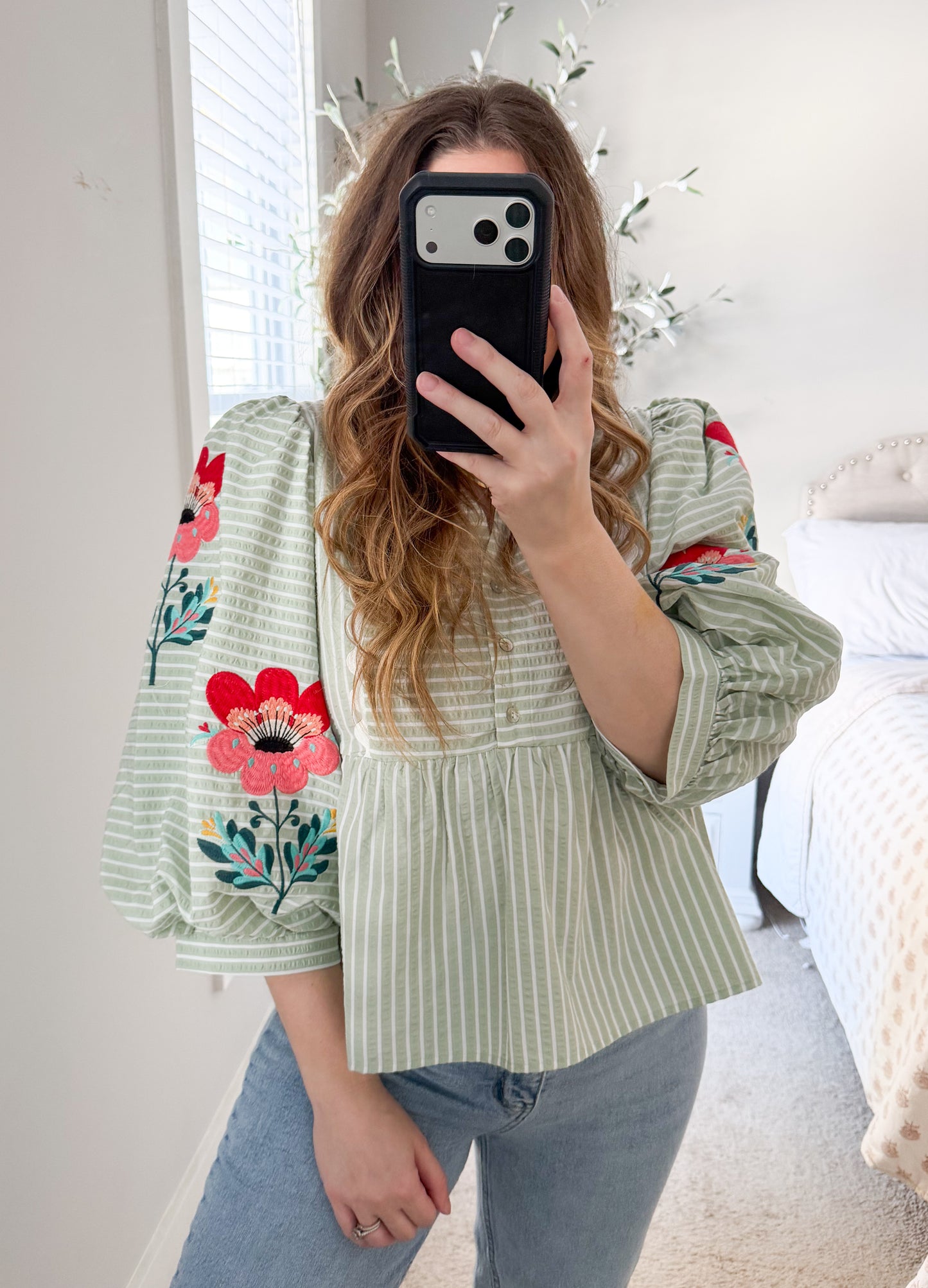 Full Sun Embroidered Puff Sleeve Blouse