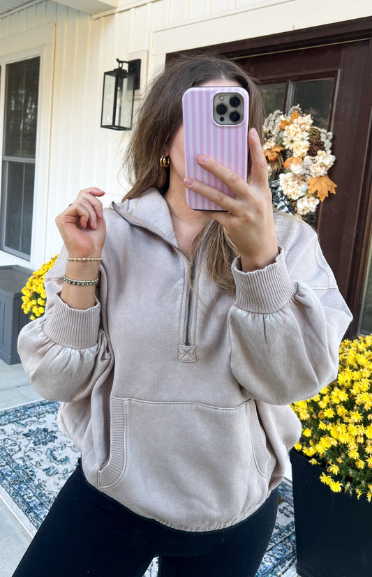 The Emery Hooded Half Zip - Ash Mocha