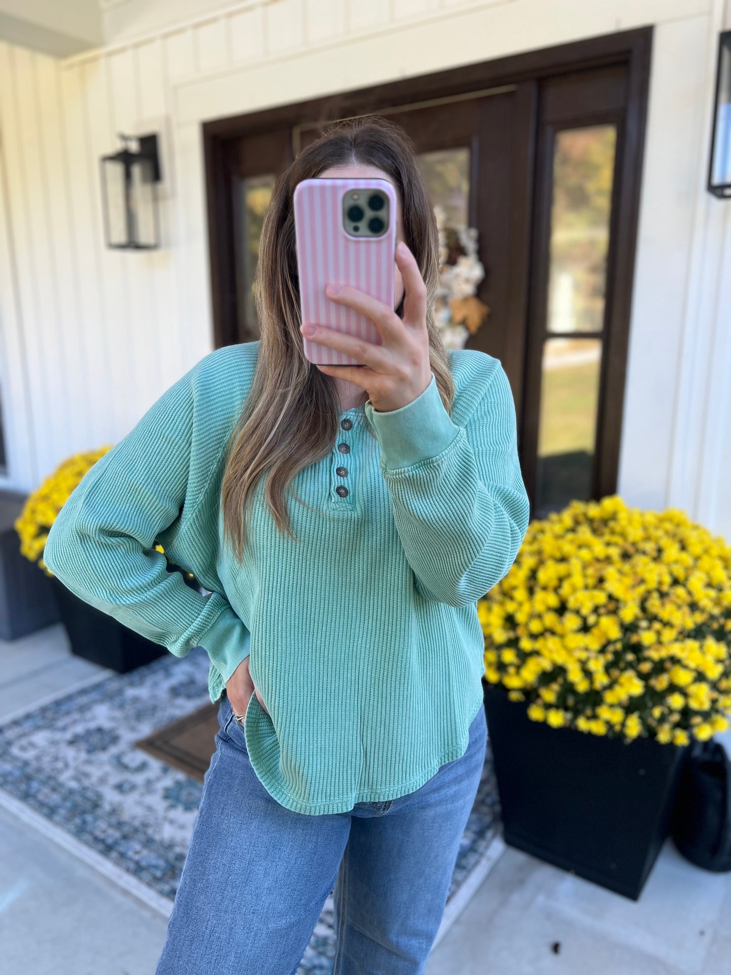 The Nora Thermal Henley - Teal