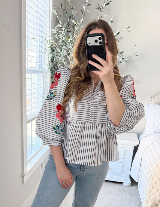 Full Sun Embroidered Puff Sleeve Blouse
