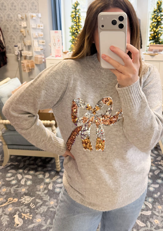 Noel Sequin Bow Sweater