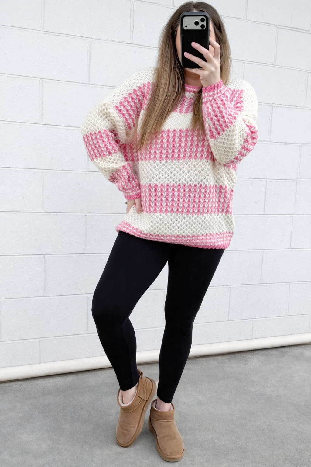 Pink Stripe Chunky Knit Sweater