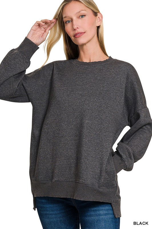 Pigmented Fleece Hi-low Hem Pullover