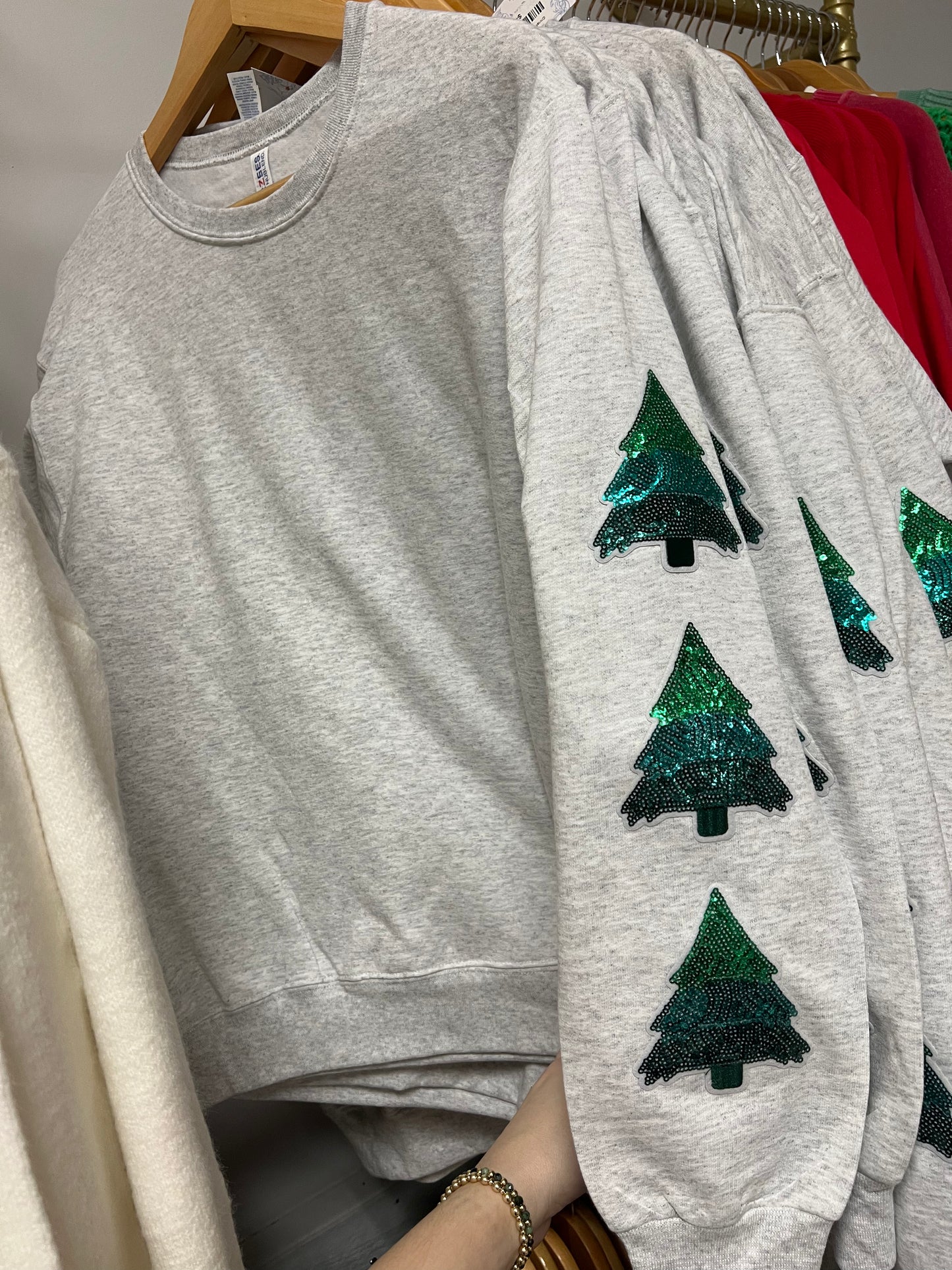 Christmas Tree Sparkle Sleeve Graphic Sweatshirt