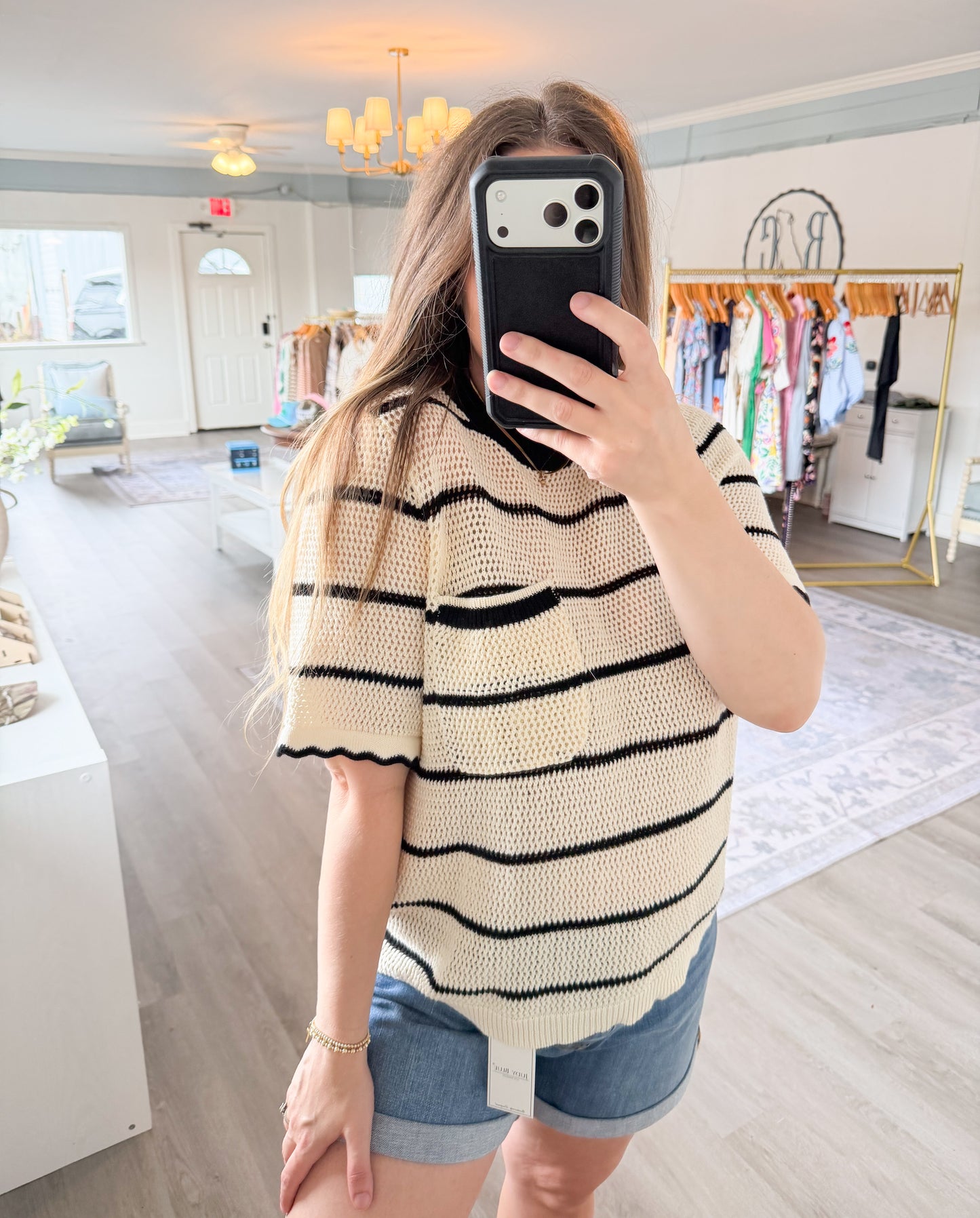 Short-sleeve Knit Top: Black Pearl