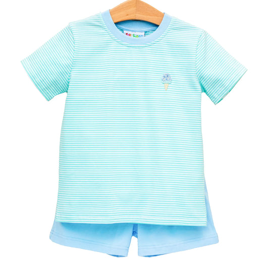 Ice Cream Embroidery Boys Shorts Set