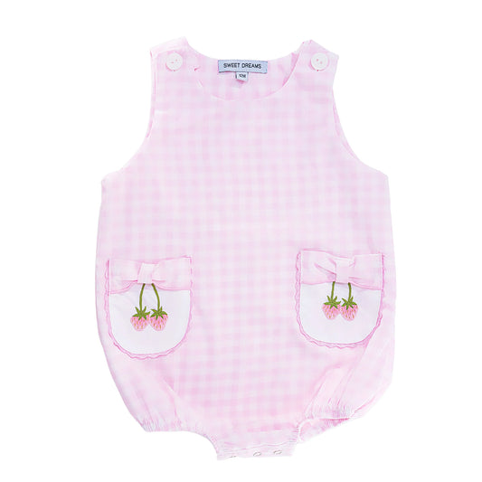 Strawberry Embroidered Gingham Bubble
