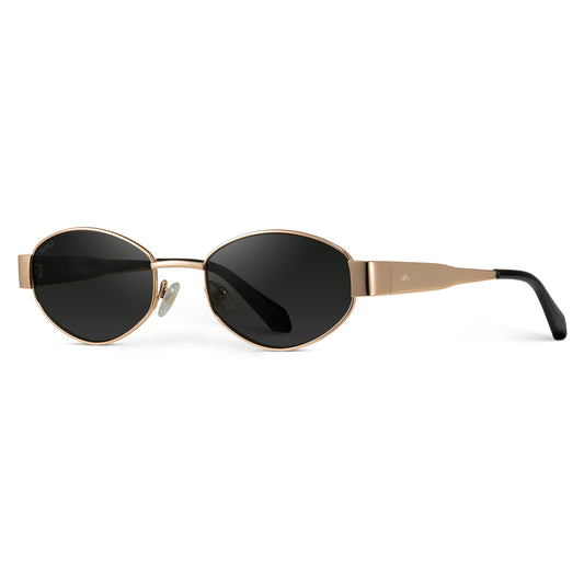 Verona - Small Oval Metal Frame Sunglasses: Gold / Black Lens