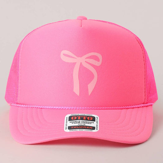 Color Pop Bow Graphic Mesh Back Trucker Hat