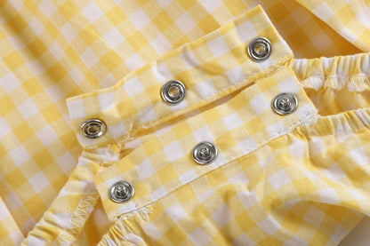 Yellow Gingham Lemon Smocked Flutter Romper